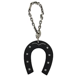 Hermès-Hermes Horseshoe Leather Keyring-Silvery,Orange