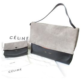 Céline Bolsa de ombro Celine em couro de bezerro All Soft Marrom Preto