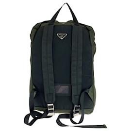 Prada-Prada Tessuto Triangle Logo Plate Khaki Backpack-Khaki