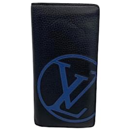 Louis Vuitton-Portefeuille Long Taurillon Brazza Louis Vuitton-Noir,Bleu