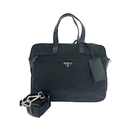 Prada-Prada Tessuto Triangle Logo Plate Shoulder Bag-Black