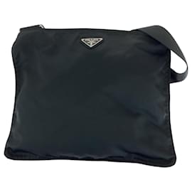 Prada-Prada Tessuto Triangle Logo Plate Shoulder Bag-Black