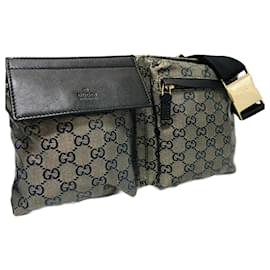 Gucci-GUCCI GG Supreme Canvas Waist Bag Belt Pouch Black Leather Trim – Style 28566-Blue