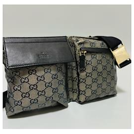 Gucci-GUCCI GG Supreme Canvas Waist Bag Belt Pouch Black Leather Trim – Style 28566-Blue