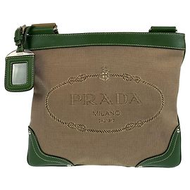 Prada Logo Jacquard Messenger Bag Beige Green
