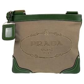 Prada-Prada Logo Jacquard Messenger Bag-Beige,Green
