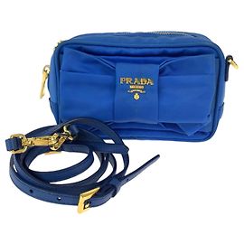 Borsa a spalla in nylon blu Prada Tessuto Ribbon Blu