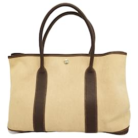 Hermès-Sac Tote Hermes Jardin PM Toile H-Marron