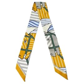 Hermès-Hermes Cadrige Bayadere Silk Twilly Scarf-Multiple colors,Green