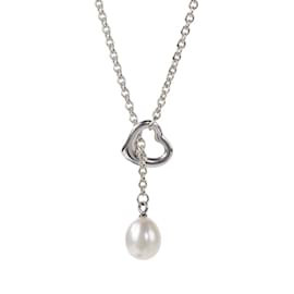 Tiffany & Co-Tiffany Elsa Peretti Open Heart Lariat Pearl Necklace-Silvery