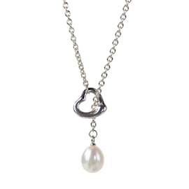Tiffany & Co-Tiffany Elsa Peretti Open Heart Lariat Pearl Necklace-Silvery