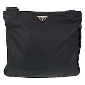 Prada-Prada Tessuto Triangle Logo Black Nylon Shoulder Bag-Black
