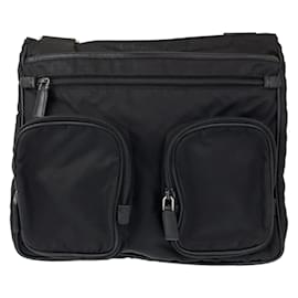 Prada-Prada Tessuto Triangle Logo Black Nylon Shoulder Bag-Black