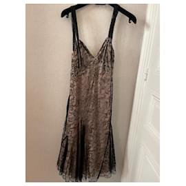 John Galliano-Nude Lace Dress-Black,Beige