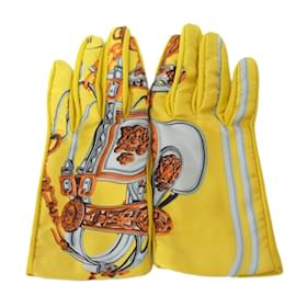 Hermès-Hermes Twill Silk Lambskin Gloves-Multiple colors,Yellow