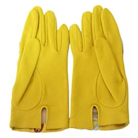 Hermès-Hermes Twill Silk Lambskin Gloves-Multiple colors,Yellow
