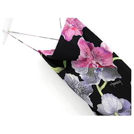 Haney-Haney Orchid Print Silk Asymmetric Hem Slip Dress-Black,Pink