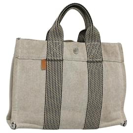 Hermès-HERMES Fourre Tout PM Hand Bag Canvas Gray Auth ti3070-Brown