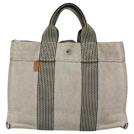 Hermès-HERMES Fourre Tout PM Hand Bag Canvas Gray Auth ti3070-Brown