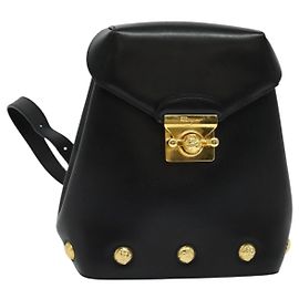 Salvatore Ferragamo Backpack Leather Black Gold Auth sw700 Black Golden
