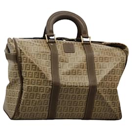 Fendi-Sac Boston Vintage en Toile Zucchino FENDI Or Beige Auth 122399-Beige,Doré