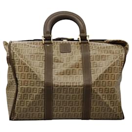 Fendi-Sac Boston Vintage en Toile Zucchino FENDI Or Beige Auth 122399-Beige,Doré