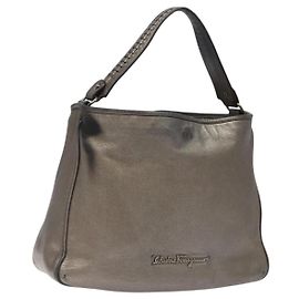 Bolsa de ombro de couro dourado champanhe Auth BA1746 da Salvatore Ferragamo Dourado