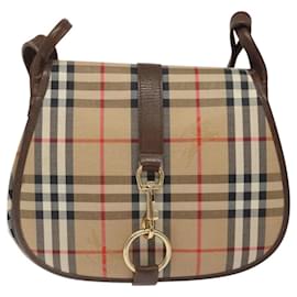 Autre Marque-Burberrys Nova Check Shoulder Bag Canvas Beige Gold Auth BA1738-Beige,Golden