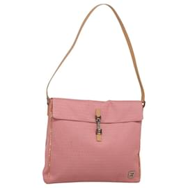 Fendi-Sac à bandoulière en toile Zucchino FENDI rose argent authentique 125032-Argenté,Rose