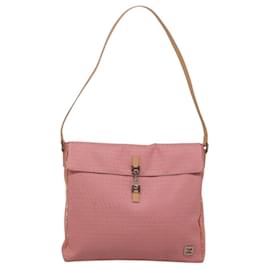Fendi-Sac à bandoulière en toile Zucchino FENDI rose argent authentique 125032-Argenté,Rose