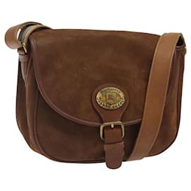 Autre Marque-Burberrys Shoulder Bag Suede Brown Gold Auth BA1911-Brown,Golden