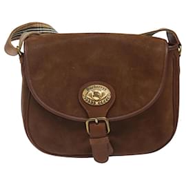 Autre Marque-Burberrys Shoulder Bag Suede Brown Gold Auth BA1911-Brown,Golden