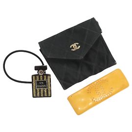 CHANEL Kartenetui Satin Metall 3Set Schwarz Gelb CC Auth bs25964 Schwarz Gelb