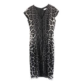 Vestido shift de seda leopardo cinza Yves Saint Laurent 2009 Cinza