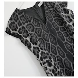 Yves Saint Laurent-Yves Saint Laurent 2009 Grey Leopard Silk Shift Dress-Grey