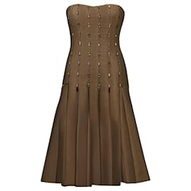 John Galliano-Khaki tulle strapless dress-Green