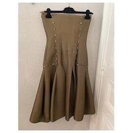 John Galliano-Khaki tulle strapless dress-Green