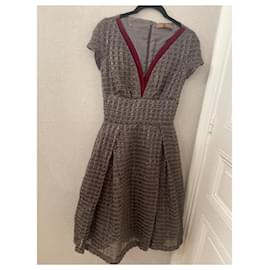 John Galliano-Gray Dress-Grey,Dark red
