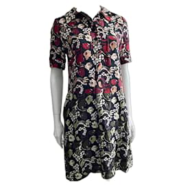 Autre Marque-Collared shirt dress with floral design-Black,Multiple colors