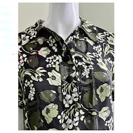 Autre Marque-Collared shirt dress with floral design-Black,Multiple colors