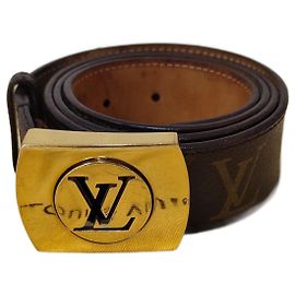 Cinto Louis Vuitton Monogram Fivela Dourada Marrom Marrom