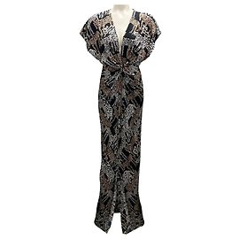 Prabal Gurung Black Multi Tiger Print Silk Maxi Dress Black
