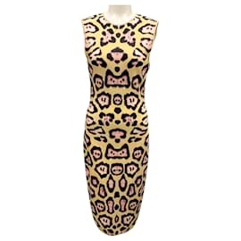 Givenchy-Givenchy Tan / Pink Leopard Print Knit Midi Dress-Camel