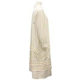 Autre Marque-MINJUKIM Ivory Ruffled Long Sleeved Cotton Midi Dress-Cream