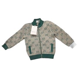 Gucci Baby Jacke Beige Grün Baumwolle Wolle Beige Grün