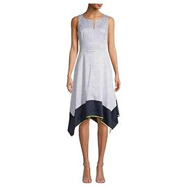 Donna Karan Polka dot patterned hankerchief hem dress White Blue