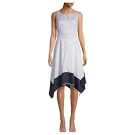 Donna Karan-Polka dot patterned hankerchief hem dress-White,Blue