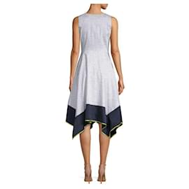 Donna Karan-Polka dot patterned hankerchief hem dress-White,Blue