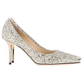 Jimmy Choo Romy 85 Glitter Pumps in Silver Leather Silvery Metallic