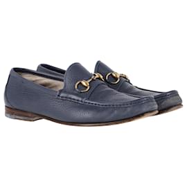 Gucci- Gucci Horsebit Loafers in Navy Blue Leather-Blue,Light blue